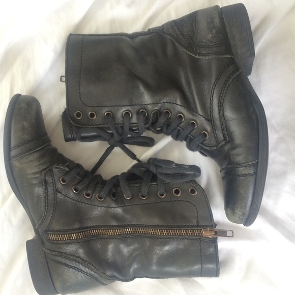 Black Leather Combat Boots