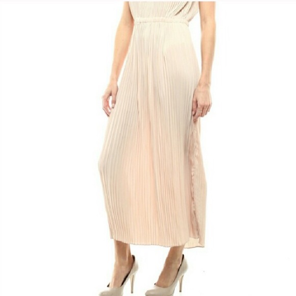 Neutral Pleated A-Line Maxi Cocktail Dress Women - Picture 3 of 4