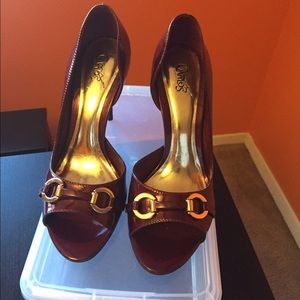 Gorgeous red patent leather open toe heels