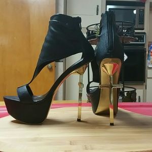 Black & Gold Crucifix Heels