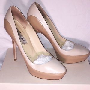 Jimmy Choo Nude Leather Hidden Platform Pumps