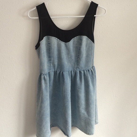 !Free People denim and black chiffon dress! Sz Med