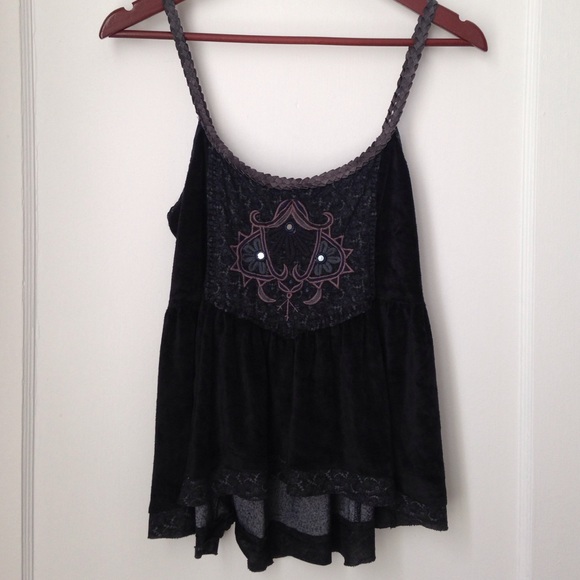 ✨LOWEST✨Free People Velvet+Embroidery Pixie Tank