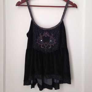 ✨LOWEST✨Free People Velvet+Embroidery Pixie Tank
