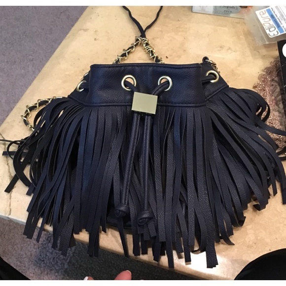 Midnight blue Fringe long cross body purse