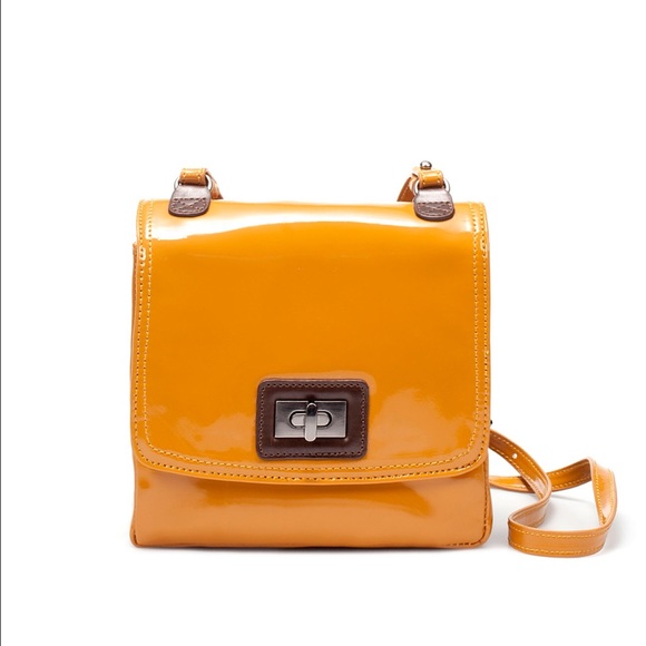 Zara mustard patent leather cross body bag