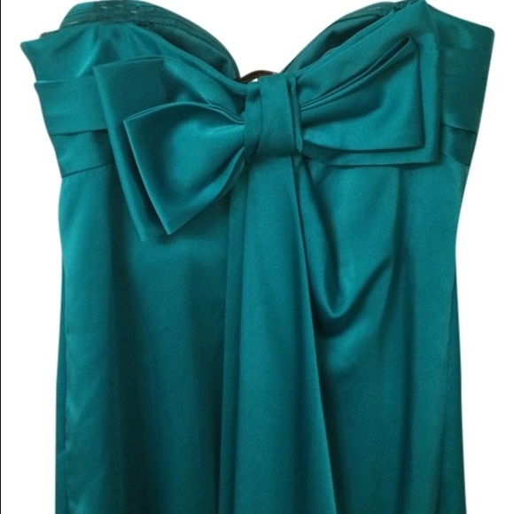 BCBG MaxAzria Teal Silk Bow Cocktail Dress