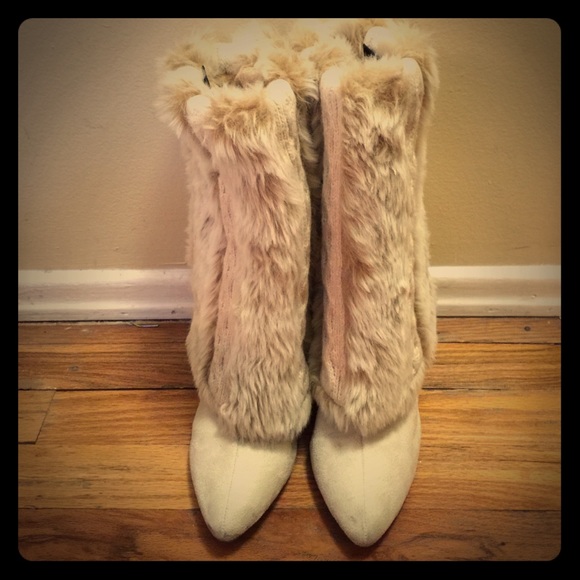 Nina shoes white faux fur boots