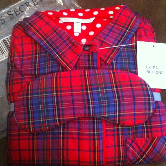 VICTORIA'S SECRET PLAID PJ SET W/ EYE MASK