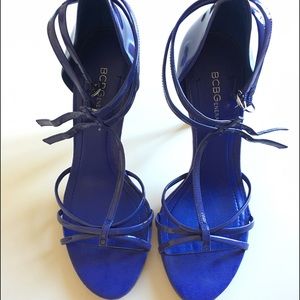 BCBGeneration purple patent leather strappy heels