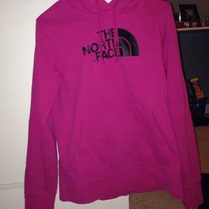 Pink north face hooded sweatshirt