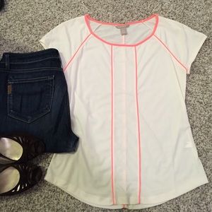 Banana Republic cream and pink neon top