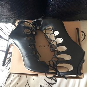 Black lace up ankle bootie