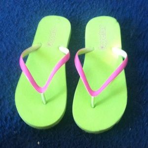 Copper tone flip flops