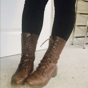 Brown combat boots