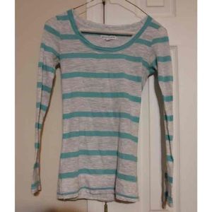 Gray and Teal Striped Aeropostale Long Sleeve Top