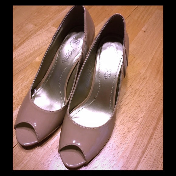 Nude peep toe heels