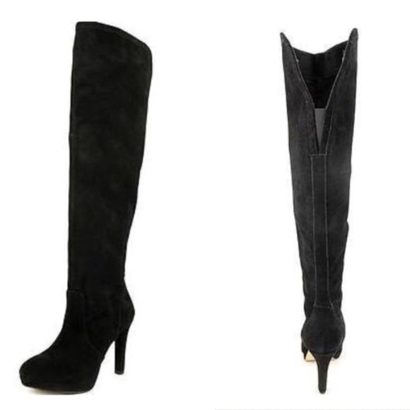 Black suede over the knee boots