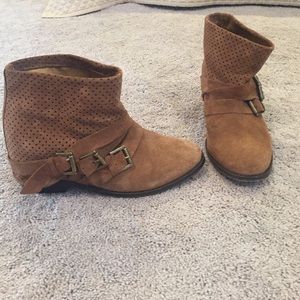 Caramel tan hidden wedge booties