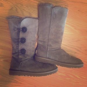 UGG Bailey Tripe Button Tall Grey Boots