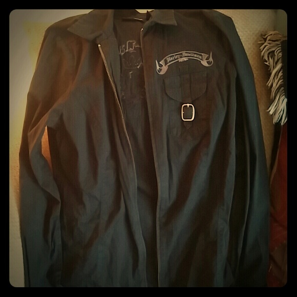 Long sleeve Harley Davidson zip up shirt