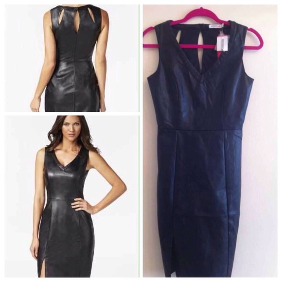 FAUX LEATHER V-NECK MIDI DRESS BY JUST FAB