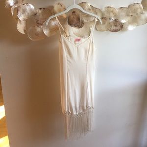 Free People cream fringe sheer slip dress