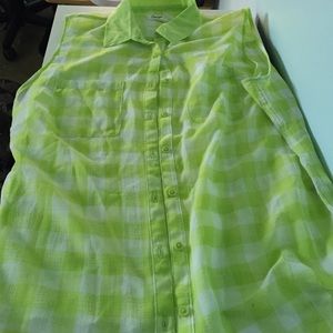 Limegreen/ white sleeveless blouse
