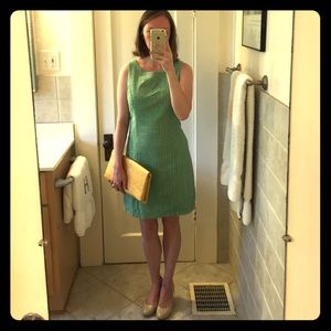 Green and blue seersucker sheath dress