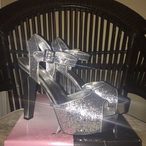 Silver glitter platform heels