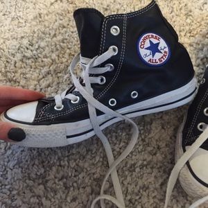 Black leather high top converse sz women 6