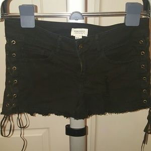 Black Jean Shorts with braided sides