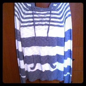 Gray/White Striped Sweater Hoodie