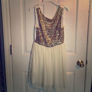 White and gold B. Darlin dress