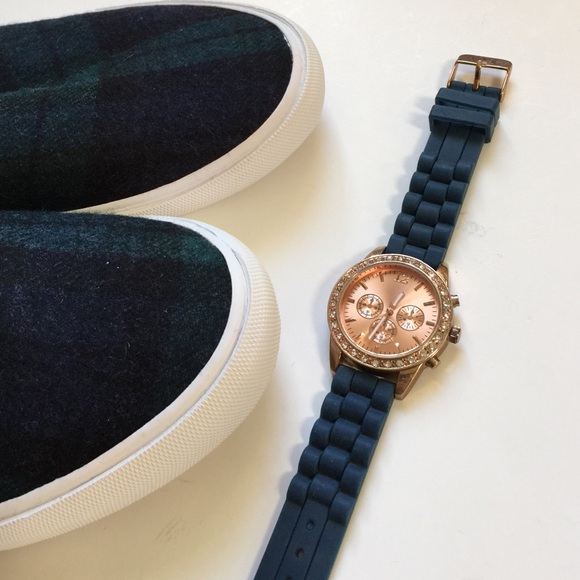 Accessories - Rose Gold CZ Bezel Watch Silicone Band