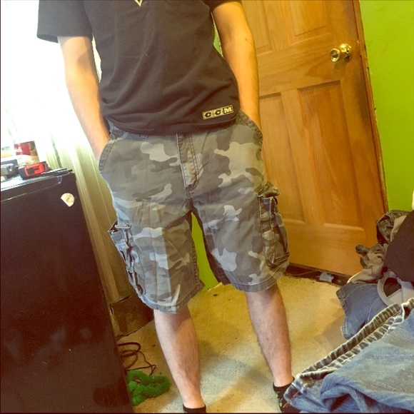 Men's grey camo cargo shorts