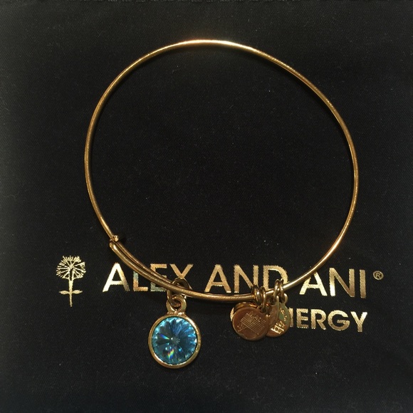 Alex and Ani blue charm gold bracelet