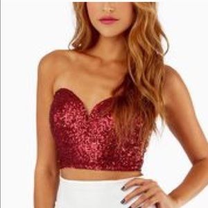 Tobi Red Sequin Crop Top