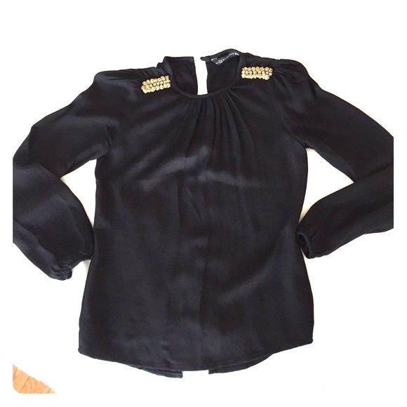 Jeweled gold weave shoulder patchwork blouse