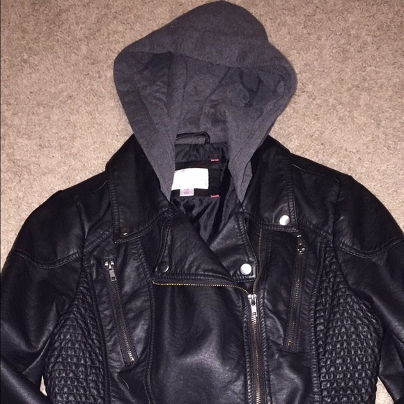 Faux black leather motorcycle jacket