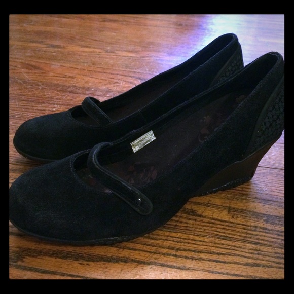 Mary Jane style Merrell shoes with wedge heel.
