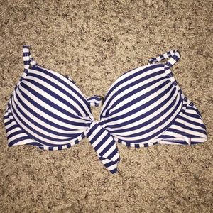 blue and white striped bikini top