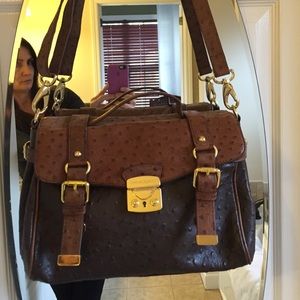 Cynthia Rowley ostrich print leather handbag