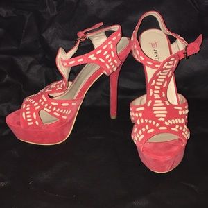 Brand New Coral Suede Platform Heels - Size 7