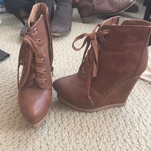 Lace up bootie wedges