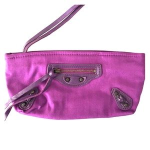 Balenciaga purple canvas and leather clutch