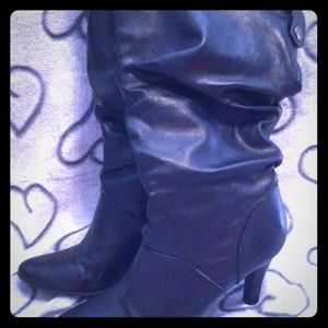 High Heel Black Slouchy Leather Boots Size 8
