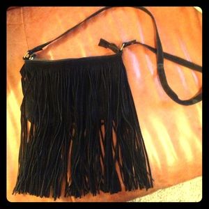 Black suede fringe boho bag from Zara