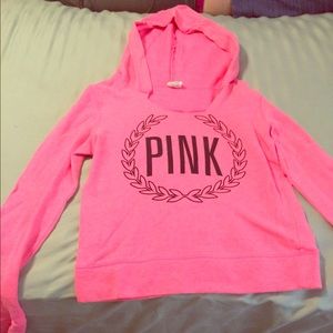 Pink hoodie.