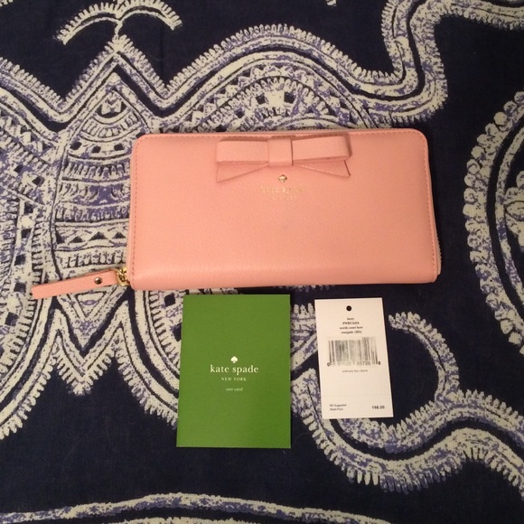 Rose pink authentic kate spade large bow wallet